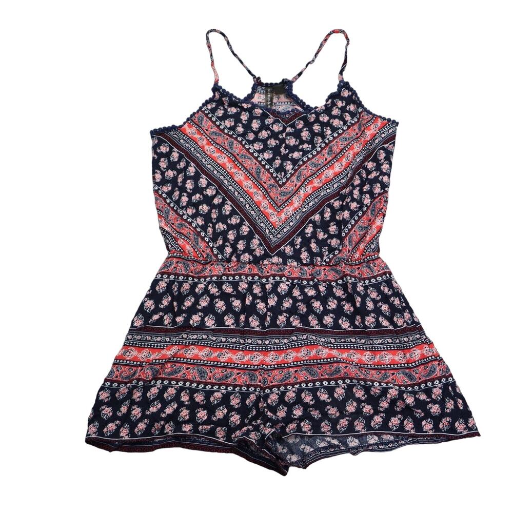 Full Tilt Romper Womens M Multicolor Floral Sleeveless Scoop Neck Racerback